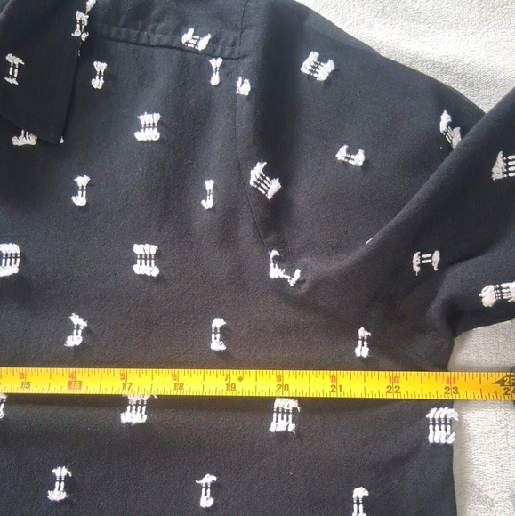 LOFT Black Button-Up Long Sleeve Shirt White Embroidery Accents Preppy Boho Sz L - Picture 13 of 15